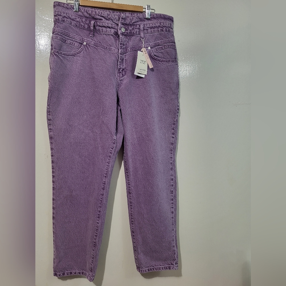 Mango High-Waist Mom Ankle Jeans Size 14 Purple New - Picture 2 of 7